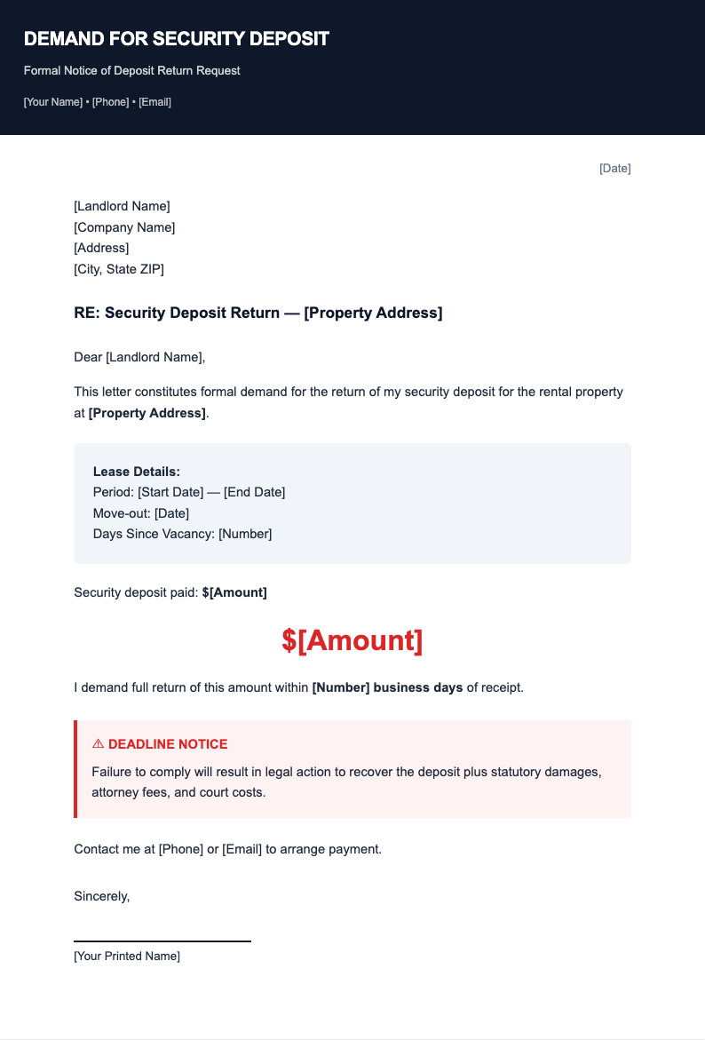 Bold contemporary demand letter